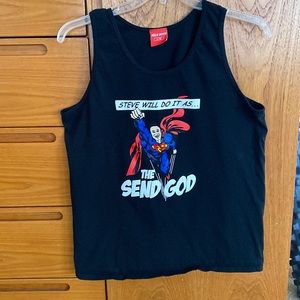 Mens Full Send black cotton Tank “Steve will do it as…The Send God”. Size large